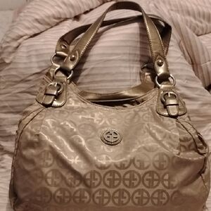 NWT Elegant Gianni Bernini Gold Sheen Logo Designer Handbag